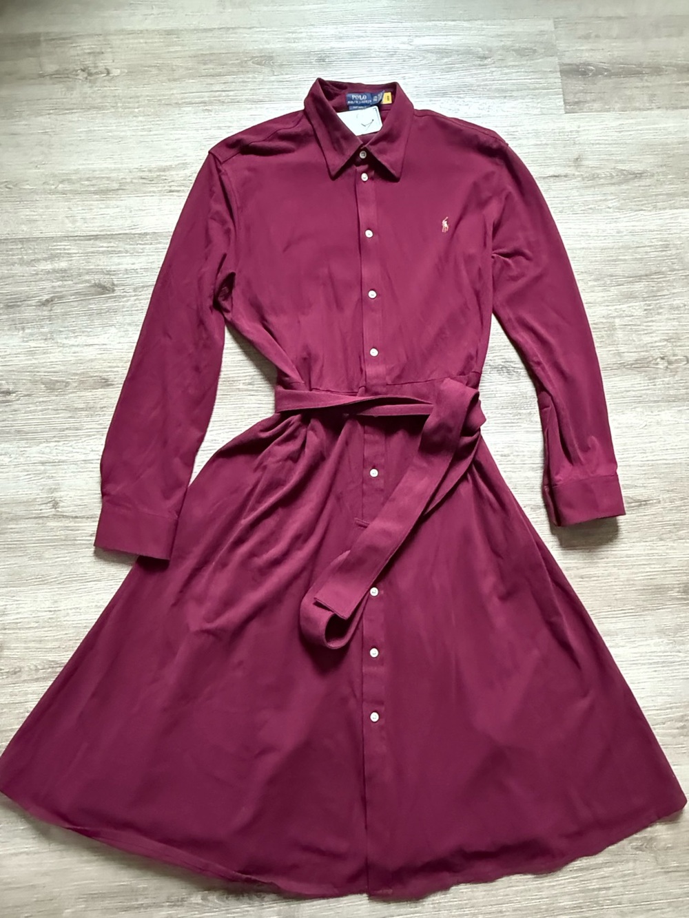 NWT Polo Ralph Lauren Knit Oxford Belted Dress XXL Burgundy